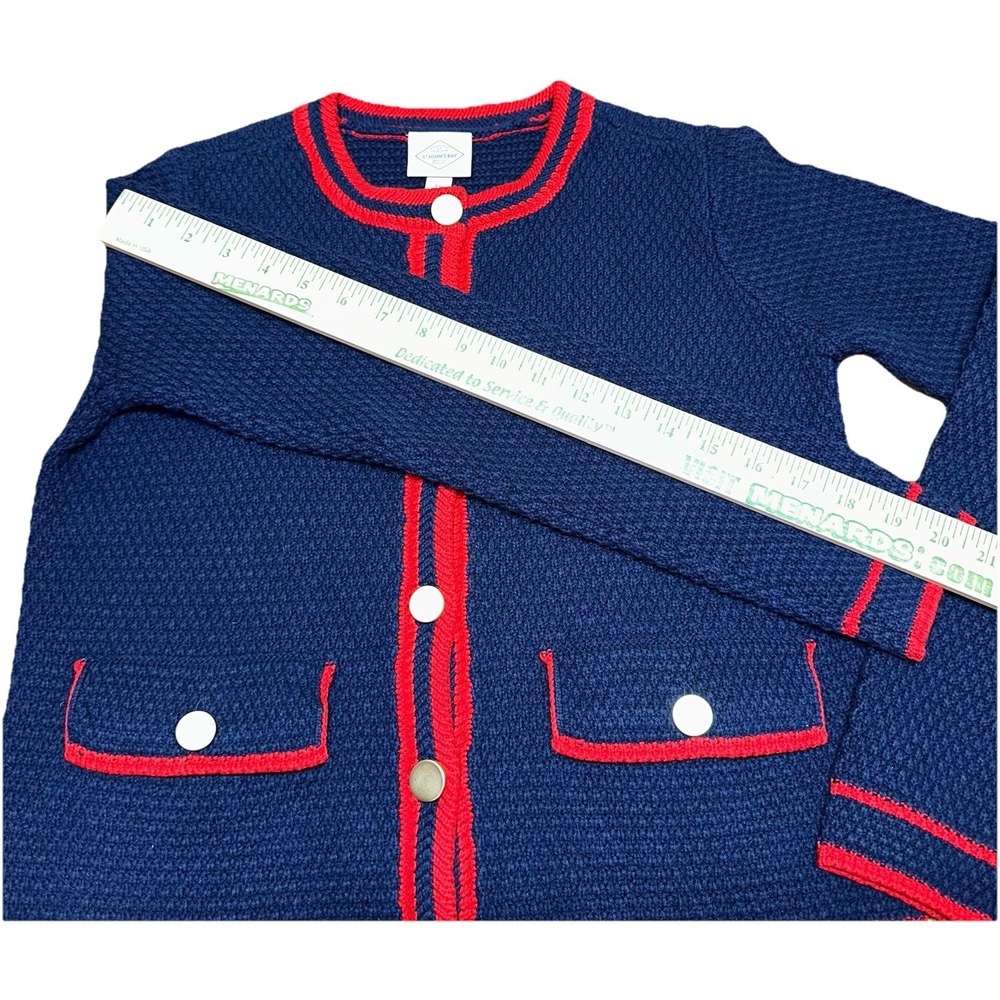 St. John's Bay Navy Blue Red Button Up Nautical Cardigan Knit Sweater Women's XS - Picture 8 of 9